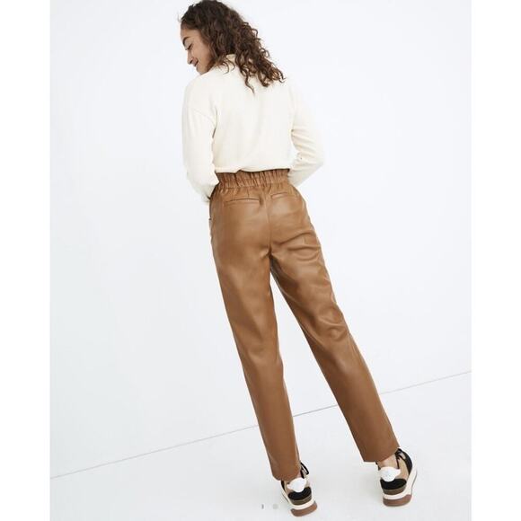 Madewell Vegan Faux Leather Pants Size 16 Brown High Rise Elastic Waist Pull On - Picture 6 of 15